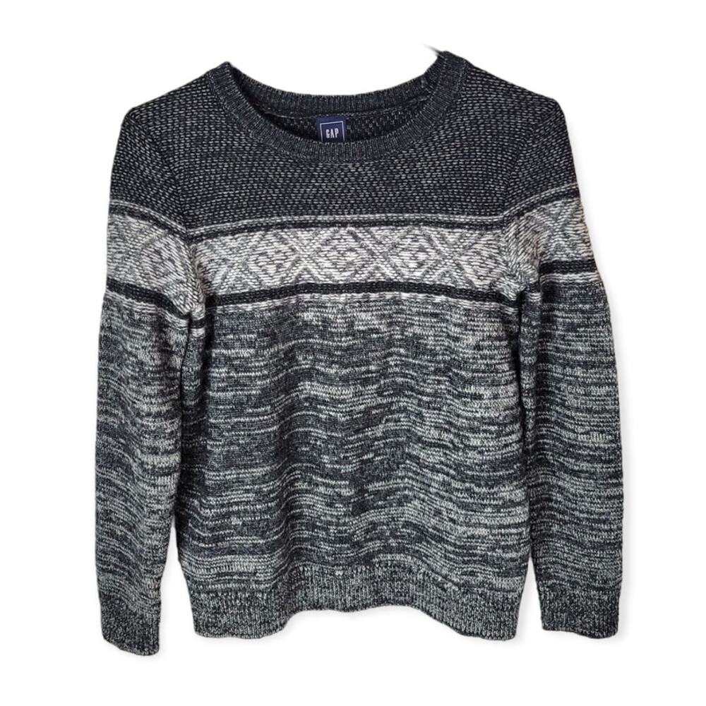Gap Black and Gray Marled‎ Geometric Wool Blend Sweater Size Small Cozy Warm